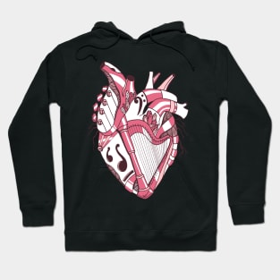 Pink and White No 2 Musical Heart Hoodie